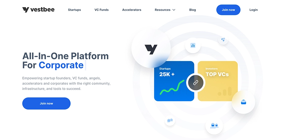 Главная страница платформы Vestbee для стартапов и инвесторов